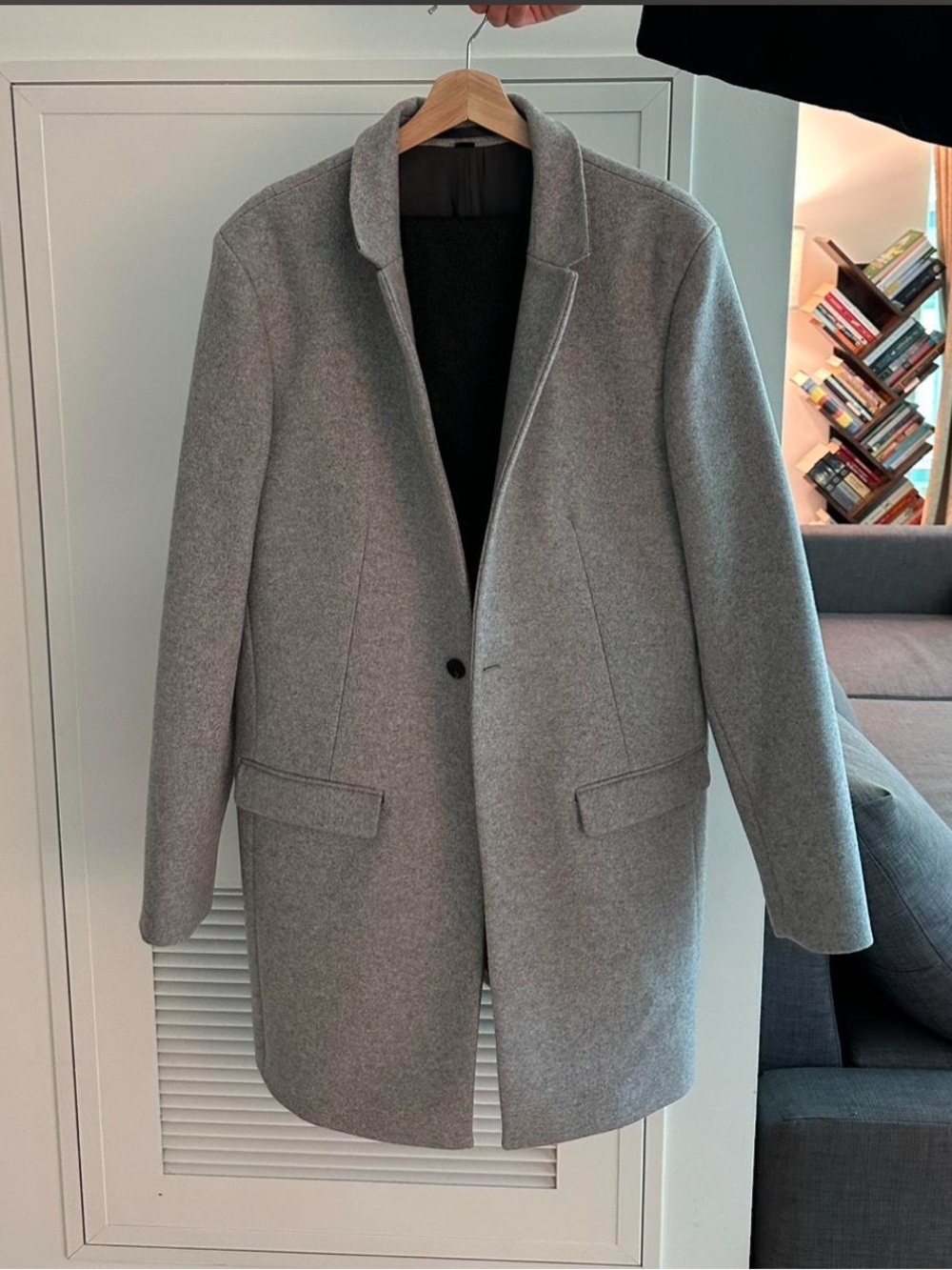AllSaints Grey Wool Single-Button Overcoat